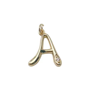 Exquisiter vergoldeter Messing-Buchstabe A Anhänger mit glitzerndem Stein für DIY-Schmuck