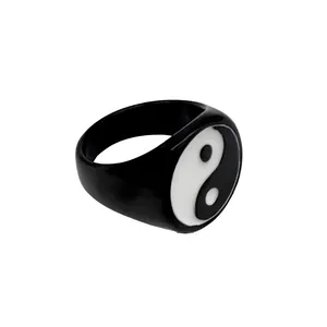 Vintage black stainless steel Yin Yang ring featuring classic Tai Chi balance symbol design