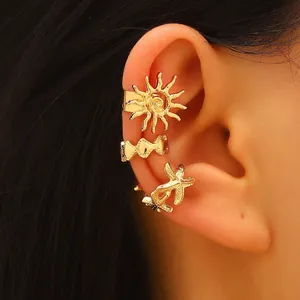 Bohemian Gold Starfish Sun Moon Flower Non Pierced Ear Cuffs Vintage Electroplated Alloy Ear Bone Clips Vacation Jewelry For Women