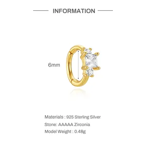 Detailansicht von 925 Sterling Silber Gold Knorpel-Ohrring mit AAAAA Zirkonia-Steinen