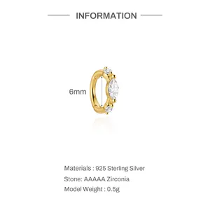 Detaillierter 6mm S925 Sterling Silber Huggie Ohrring mit AAAAA Markise Zirkoniastein