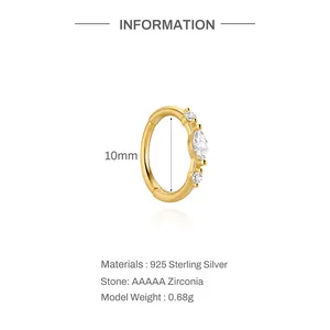 Nahaufnahme eines 10mm Gold 925 Sterling Silber Knorpelrings mit Marquise Zirkonia.