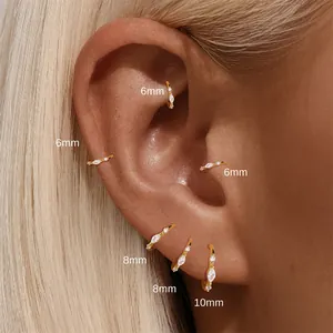 Detailansicht von Gold-Knorpelreifen mit Marquise-Zirkonia in den Größen 6 mm, 8 mm und 10 mm