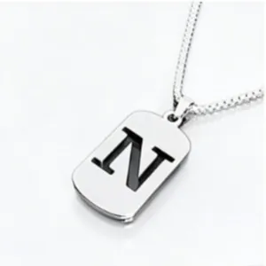 Collier Minimaliste en Acier Inoxydable Avec Pendentif Lettre Ajouré Pour Hommes Femmes Unisexe Plaque Rectangulaire Chaîne Vénitienne Bijoux