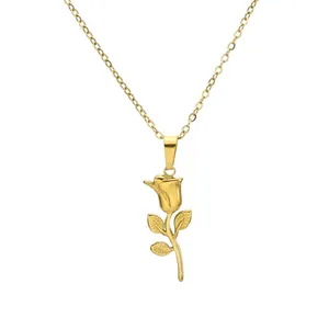 Vintage gouden titanium stalen roos bloem hanger ketting voor elegante vrouwen