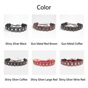 Detailed view of color variants for ethnic style wide hollow-out waist belt with metal studs.