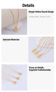 Detailed view of hollowed-out gold 12 constellation necklace with circular pendant
