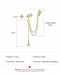 Spezifikationen und Maße für das Stern-Mond-Strass-Kettenohrring-Set in edler Gold-Optik