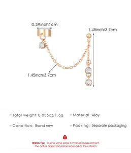 Technische Daten für Gold-Strass-Ketten-Ear-Cuff: Gewicht 1.6g, Material Legierung, 3.7cm