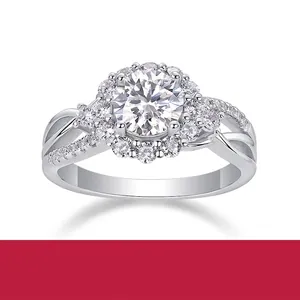 Moissanite 925 Sterling Silver Ring For Women Round Brilliant Cut Halo D Color Engagement Luxury Wedding Fashion Jewelry