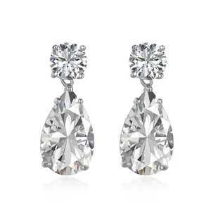 Elegante S925 Sterling Silber Tropfenohrringe mit funkelndem Birnenschliff-Stein für Damen