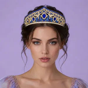 Luxury Alloy Bridal Crown With Rhinestone Inlaid Vintage Palace Style Tiara For Wedding Birthday Party Performance Jewelry