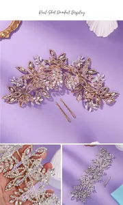 Détails d'un serre-tête de mariée luxueux en cristal avec feuilles complexes en strass