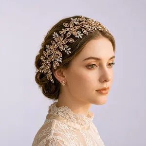 Bandeau de Mariée Luxueux en Strass et Cristal Floral Fait Main Vigne de Cheveux pour Mariage Soirée Femme