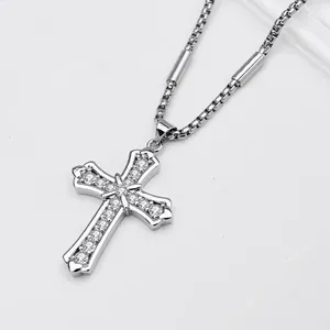 Collier Pendentif Croix en Acier Titane Pour Hommes Femmes Hip Hop Argent Strass Incrusté Bijoux de Mode Fête