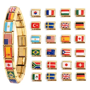 Maillons de Bracelet Charm Italien en Acier Inoxydable Drapeau National Émail DIY Modulaire Charms pour Bijoux Unisexe Cadeau