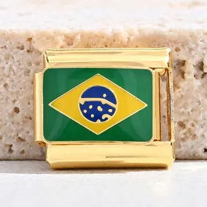 Charme modulaire italien doré avec drapeau du Brésil pour bracelets DIY