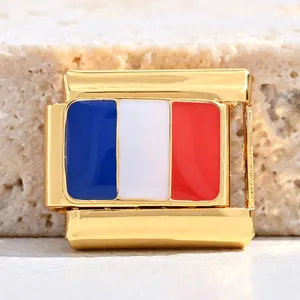 Charme modulaire italien en acier inoxydable doré avec drapeau français pour bijoux DIY