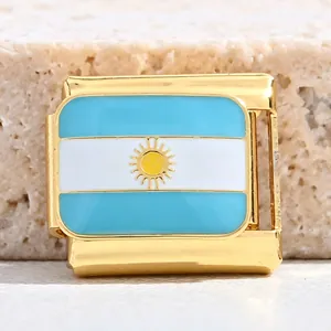 Maillon de breloque italienne drapeau argentin en acier inoxydable doré pour bracelet