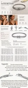 Detailed view of S925 silver moissanite tennis bracelet with clasp and size guide
