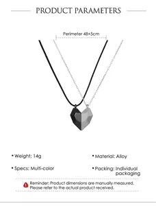 Detailed product parameters of heart-shaped magnetic couple necklaces with chain dimensions.