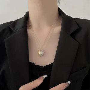 Minimalist magnetic faceted heart necklaces for couples or best friends jewelry gift