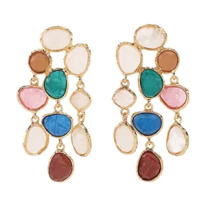 Vintage ethnic style colorful resin tassel statement drop earrings for women jewelry