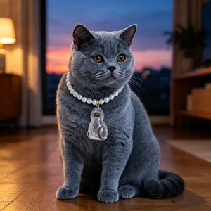 Elegante Perlen-Haustierhalskette mit transparentem Katzenanhänger zur Haarkonservierung
