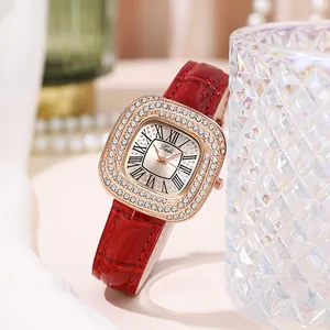 Montre à Quartz Carrée de Luxe avec Strass pour Femmes Mode Bracelet en Cuir PU Chiffres Romains Ciel Étoilé Montre-Bracelet pour Dames Cadeau Bijou Élégant