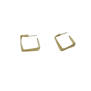 Detailed close-up view of minimalist gold geometric square hoop earrings for daily wear