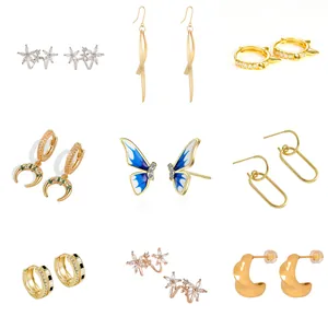 Geometric Copper Stud Earrings Rhinestone Hoop Earrings Minimalist Fashion Jewelry Gift For Women Korean Style
