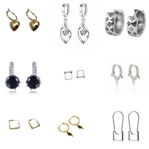 Collection of trendy geometric earrings in minimalist gold and silver finishes for women