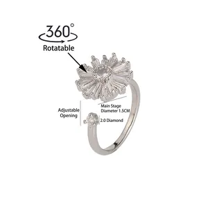 Minimalist rotatable sunflower adjustable ring featuring cubic zirconia micro-inlay