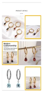 Vue détaillée des boucles d'oreilles en acier titane 316 avec zircon 3A