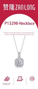 Detail view of square moissanite pendant necklace in S925 sterling silver plating