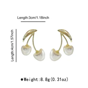 Détails de mesure des boucles d'oreilles cerise en perles baroques françaises avec dimensions