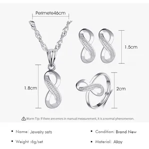 Infinity-Schmuckset Detailansicht mit Größen- und Gewichtsparametern des 3-teiligen Sets.