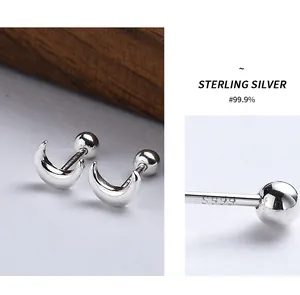 Detailed macro view showing the S999 hallmark on sterling silver moon screw stud earrings