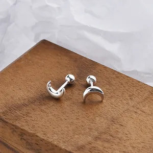 999 Sterling Silver Moon Stud Earrings Minimalist Small Crescent Helix Ear Piercing Jewelry For Women Silver Small Moon Earrings