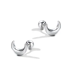 999 Sterling silver crescent moon screw back stud earrings for minimalist jewelry