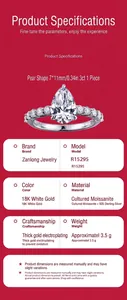 Bague moissanite 3ct en forme de poire avec détails argentés sur fond rouge vif.