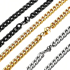 Collier Maille Cubaine Minimaliste en Acier Inoxydable pour Hommes Femmes Hip Hop Poli Gourmette Bijoux Streetwear Bracelet