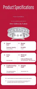 Vue détaillée des spécifications de la bague éternité en argent 925 avec moissanite D.