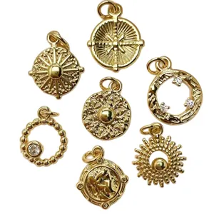 Vintage gold celestial sun and star charms set with zircon for DIY jewelry making