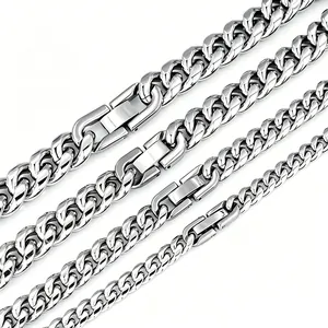 Collier et Bracelet à Mailles Cubaines en Acier Inoxydable pour Hommes Femmes Poli Acier Titane Argent Bijoux Hip Hop