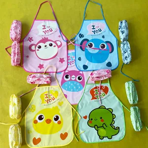 Assorted cartoon waterproof EVA aprons and matching oversleeves for kids painting