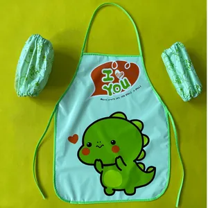Waterproof EVA children's apron set with cartoon dinosaur and matching oversleeves