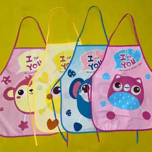 Set of four colorful EVA waterproof cartoon aprons for children painting and eating