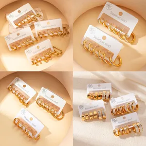 Orecchini a Cerchio in Acciaio Inossidabile Oro per Donna con Zirconia Cubica Intarsiata Geometrici Gioielli alla Moda Regalo