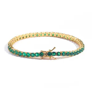 Green Zircon Tennis Bracelet Gold Silver Plated Copper Micro Inlaid Cubic Zirconia Hip Hop Chain Jewelry For Men Women Daily Style